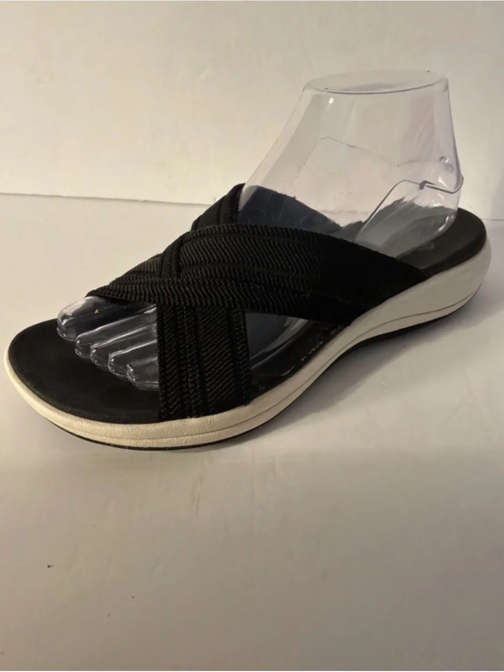 Clarks Black Crisscross Slide Sandals with White Midsole
